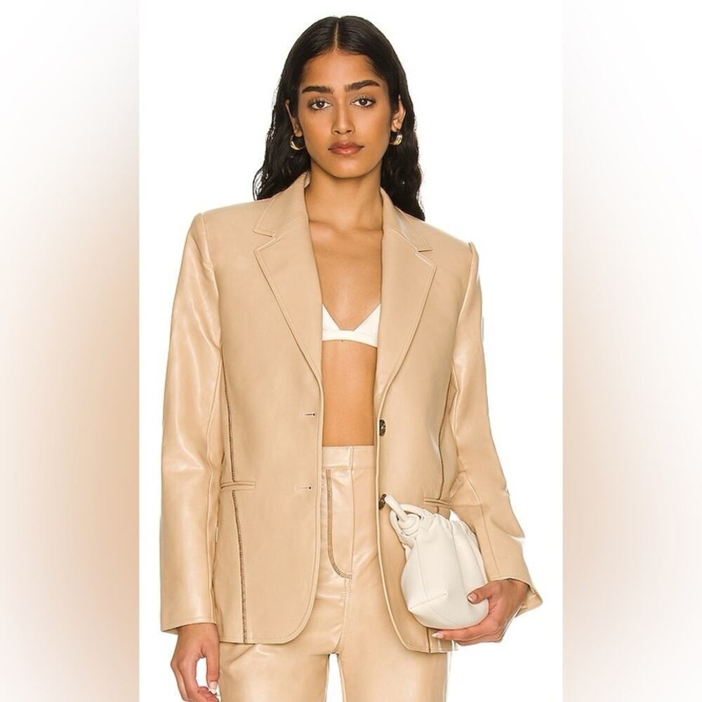 L'Academie Faux‎ Leather Contrast Stitching Oversized Blazer Size XS